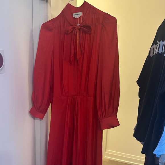 ZADIG & VOLTAIRE Roland Red Satin Silky Long Sleeve Midi Maxi Dress - Picture 6 of 9